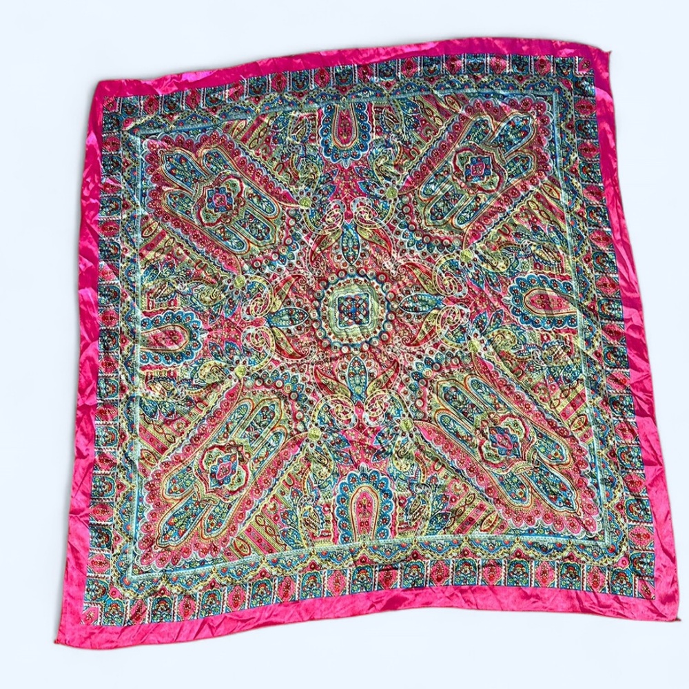 Vibrant Pink and Blue 100% Silk Scarf